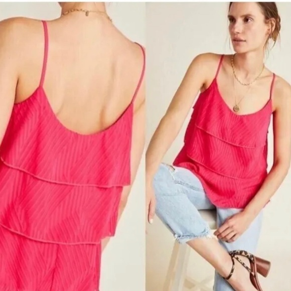 Anthropologie AMADI Anthropologie Ameline Tiered Pink Cami Tank - Picture 1 of 4